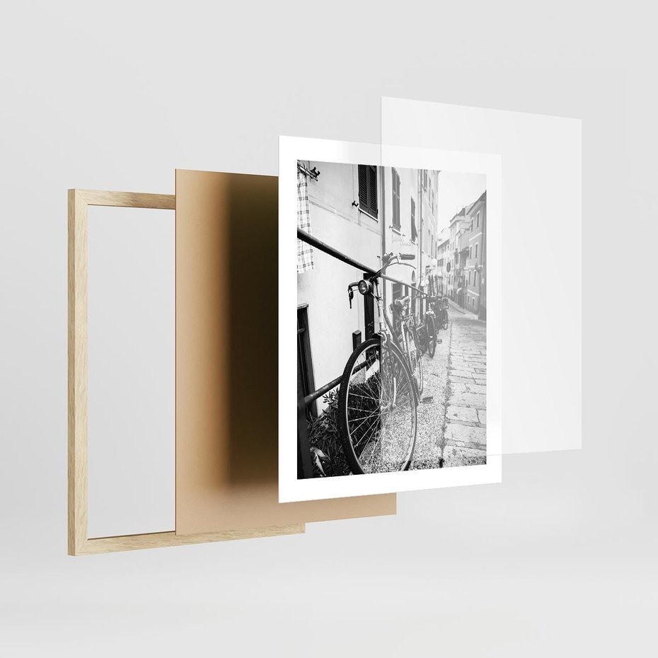Plakat w ramie 40x50 - Rower w Kontraście - rower, czarno - rama drewno