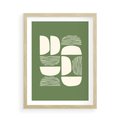 Plakat w ramie 50x70 - Migotliwe Formy - geometryczne boho kształty na brązowym, oliwkowym tle - rama drewno