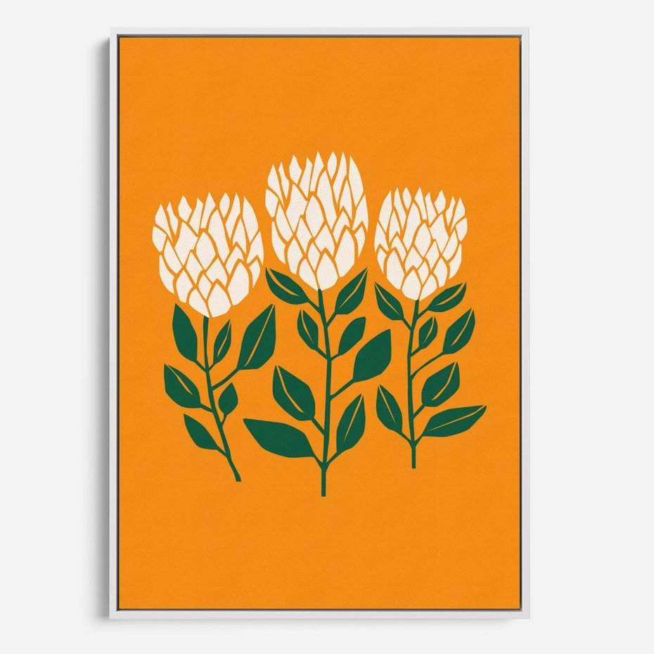 Obraz w ramie 50x70 - Kolorowe Impresje - abstrakcyjna kwiatowa kompozycja, żółte mocne tło - rama biała