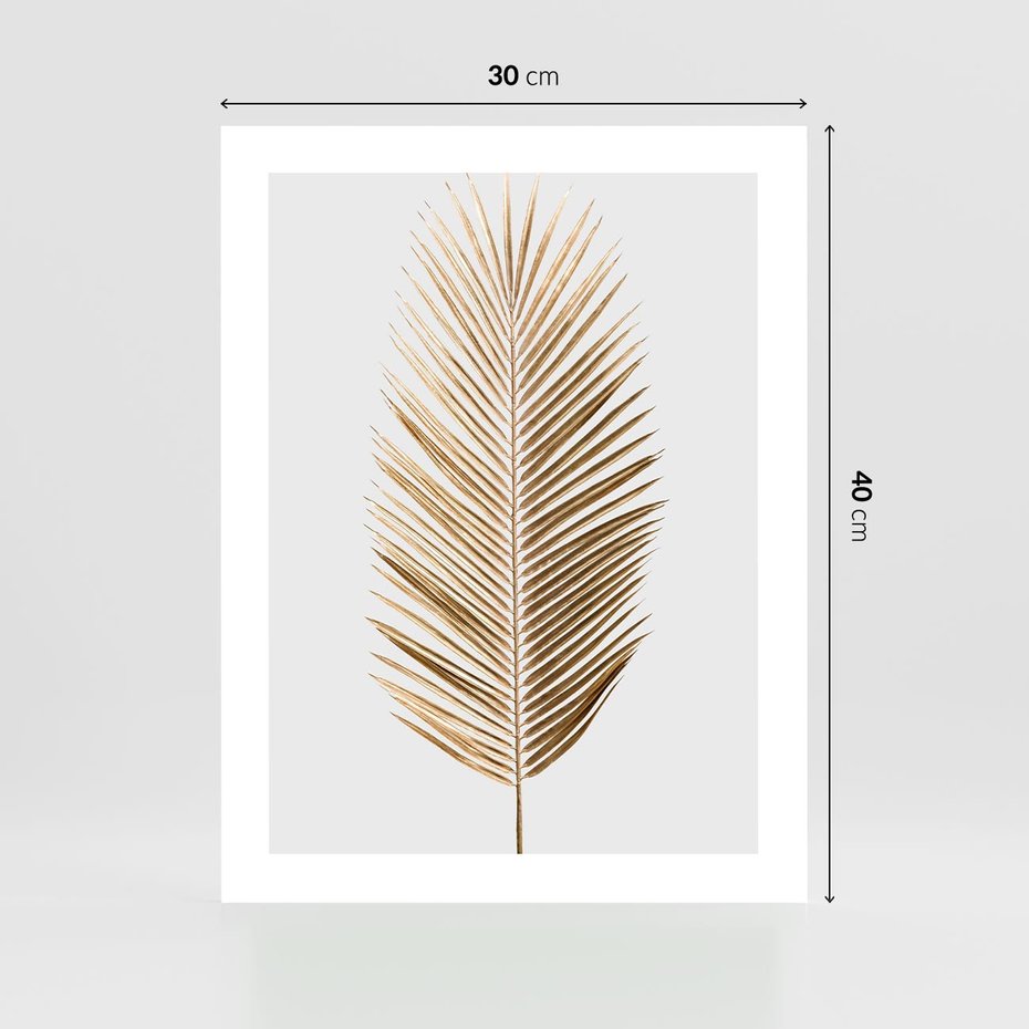 Plakat bez ramy 30x40 - Złoty blask palmowego liścia - złota, palma