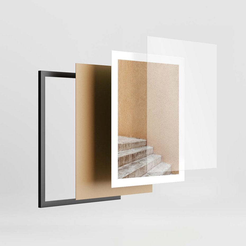 Plakat w ramie 30x40 - Schod w Beżu - schody, minimalizm - rama czarna
