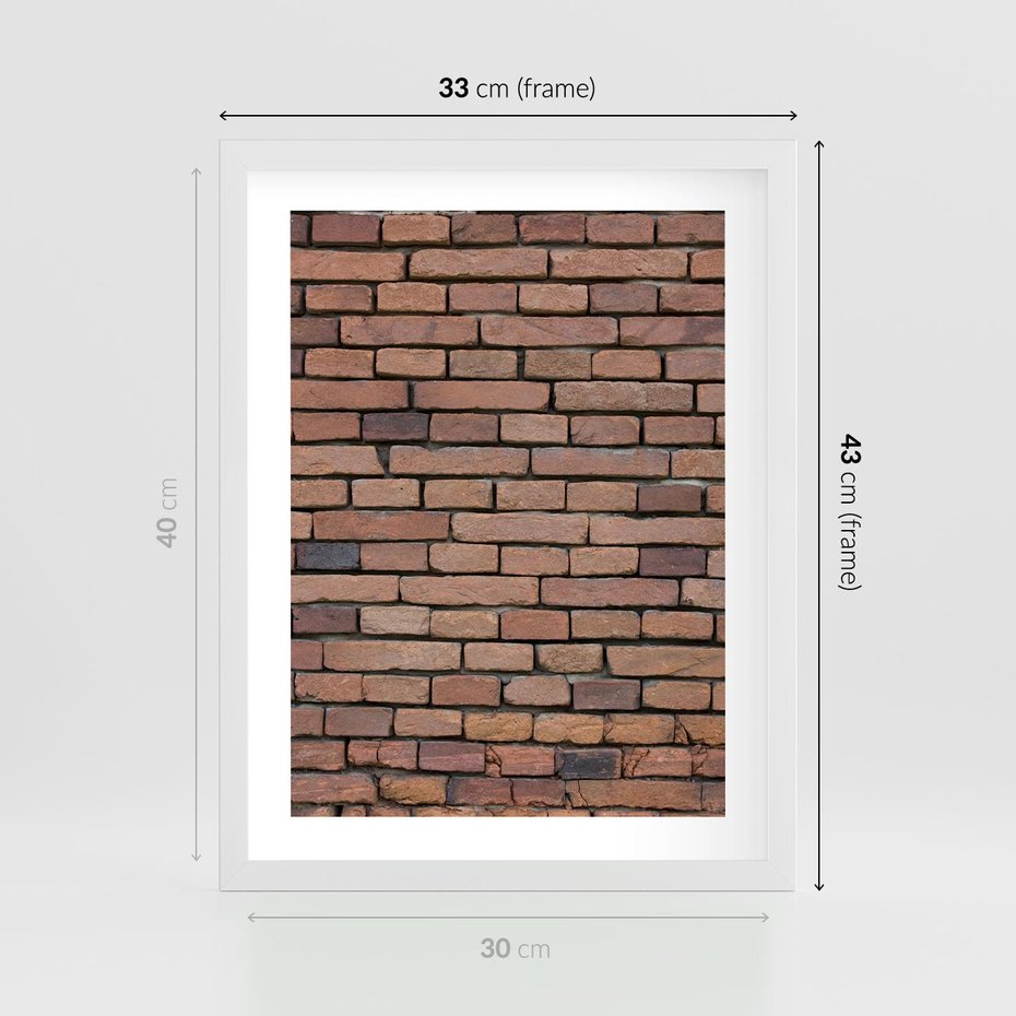 Plakat w ramie 30x40 - Mur cegieł: industrialny urok - cegły, mur - rama biała