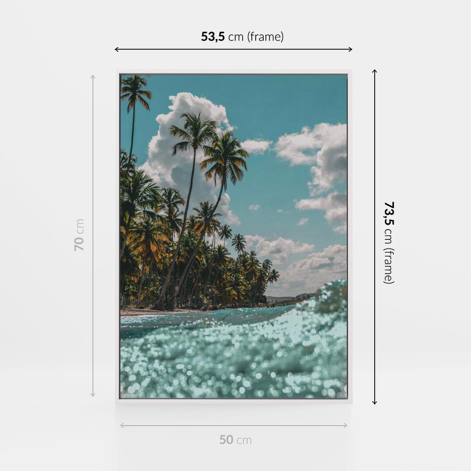 Obraz w ramie 50x70 - Rajskie Wakacje - plaża, palmy - rama biała