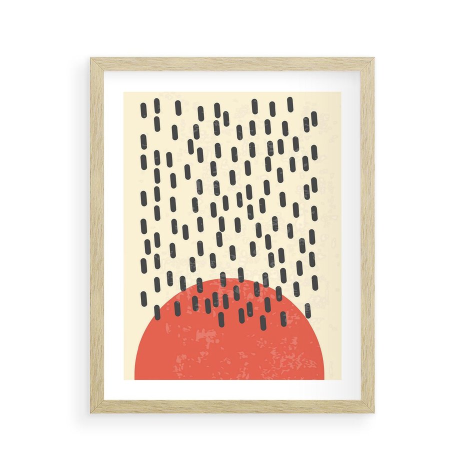 Plakat w ramie 40x50 - Czerwona Abstrakcja: Grafika z Wyrazistym Kołem - abstrakcja grafika, czerwone koło - rama drewno