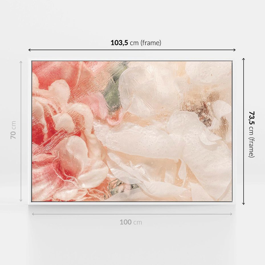 Obraz w ramie 100x70 - Kwiatowe hafty marzeń - abstrakcja przypominająca kwiaty, róże - rama biała