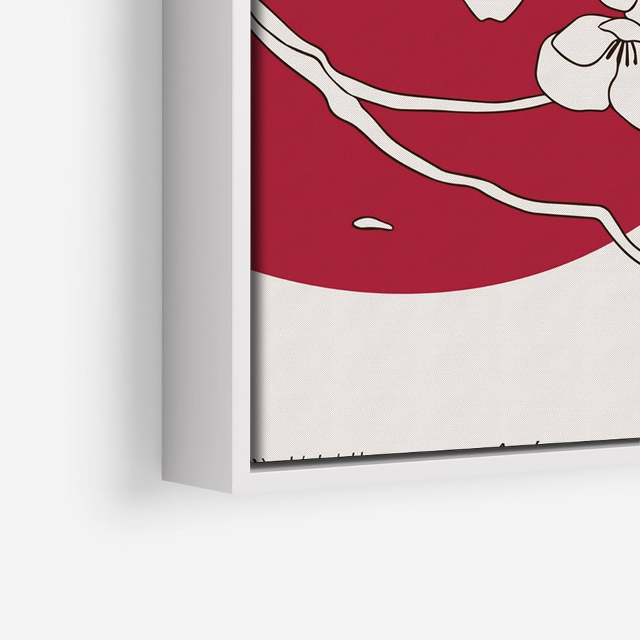 Obraz w ramie 80x120 - Esencja Zen - kwiatnąca wiśnia, orientalna grafika - rama biała