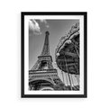 Plakat w ramie 50x70 - Zabawa w Paryżu - czarno białe zdjecie, wieża eiffla - rama czarna