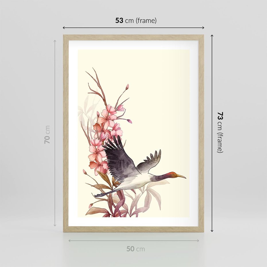 Plakat w ramie 50x70 - Szept Japonii - japońska sztuka, ptak - rama drewno