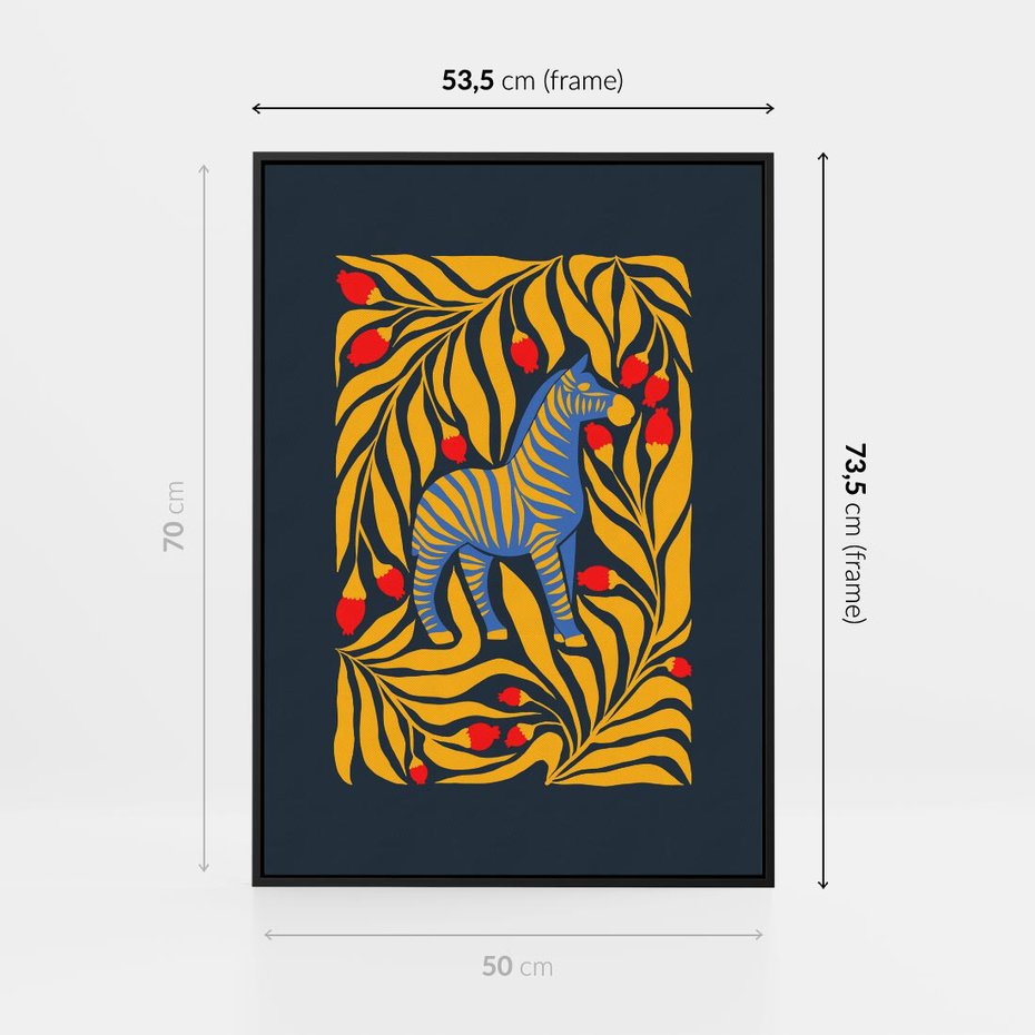 Obraz w ramie 50x70 - Wibracje Wyobraźni - zebra, granatowe tłó - rama czarna