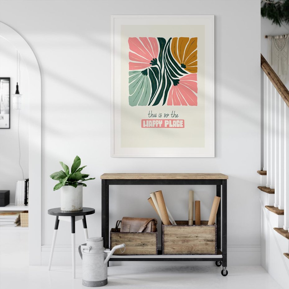 Plakat w ramie 40x50 - Impresje kwiatowej abstrakcji - retro kwiatowa grafika, kompozycja - rama biała