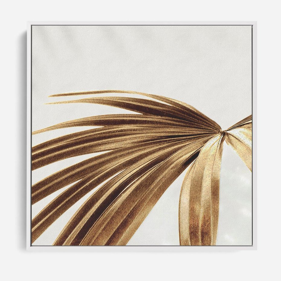 Obraz w ramie 50x50 - Egzotyczny Blask - złote, liście - rama biała