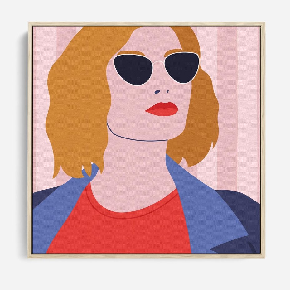 Obraz w ramie 80x80 - Kobieca Ekspresja - nowoczesny plakat, styl retro - rama drewno