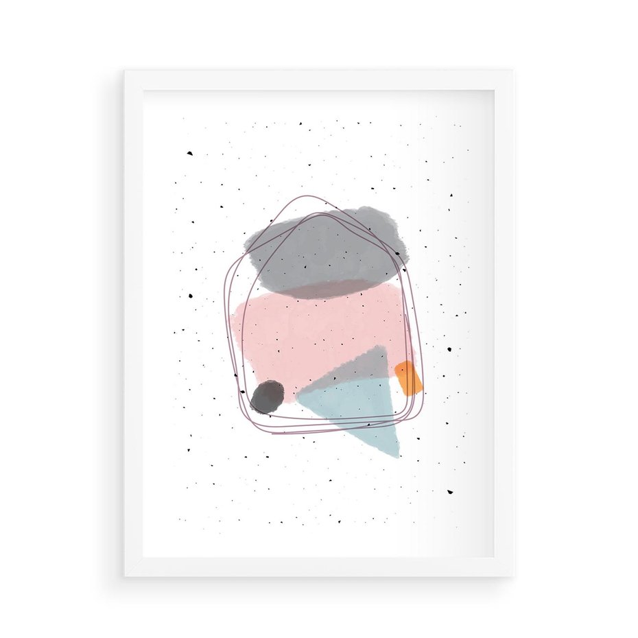 Plakat w ramie 50x70 - Migotliwa Opowieść - abstrakcyjna kompozycja, jak ręcznie malowana - rama biała