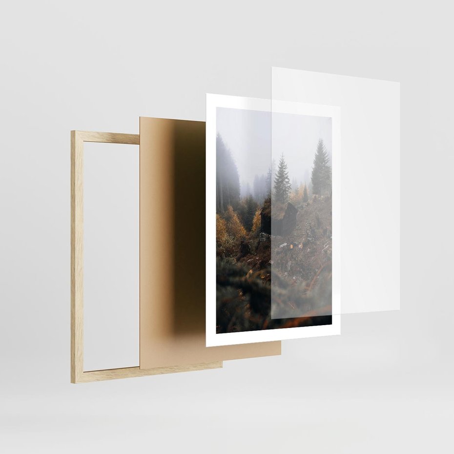 Plakat w ramie 50x70 - Górski las - stary zniszczony domek w górach, góry - rama drewno