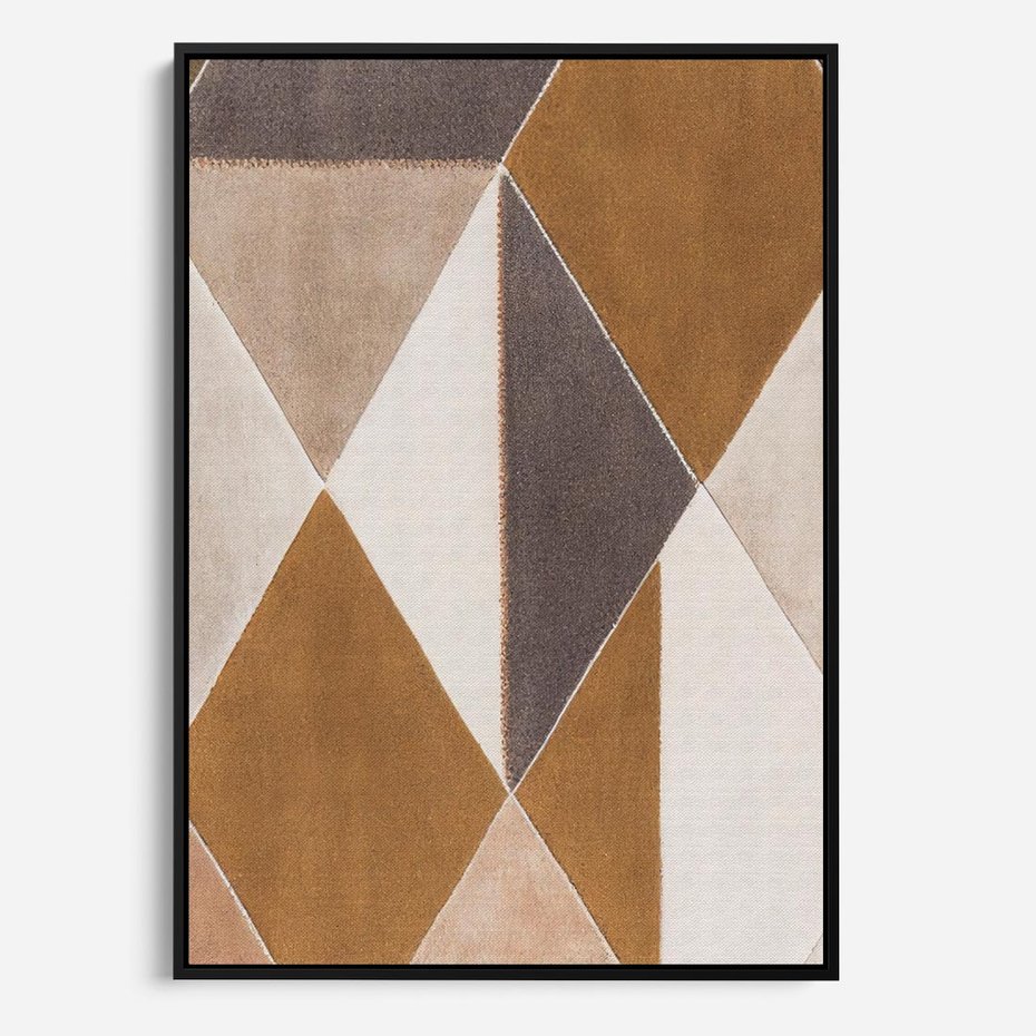 Obraz w ramie 50x70 - Odblaski niespełnionych marzeń - kompozycja z trójkątów, mix kolorów ziemi - rama czarna