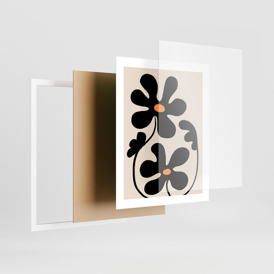 Plakat w ramie 40x50 - Wyjątkowość Boho - minimalistyczny abstrakcyjny obraz, prymitywne kwiaty - rama biała