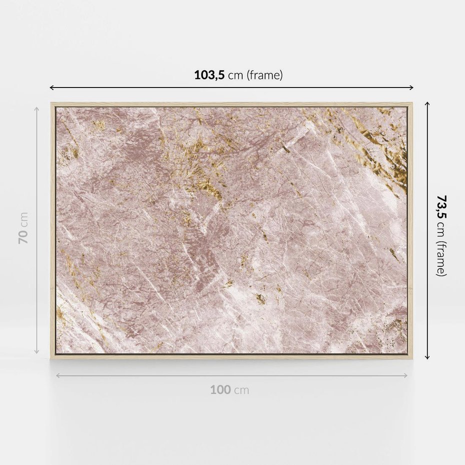 Obraz w ramie 100x70 - Wyjątkowa Stylizacja - marmur, złoto - rama drewno