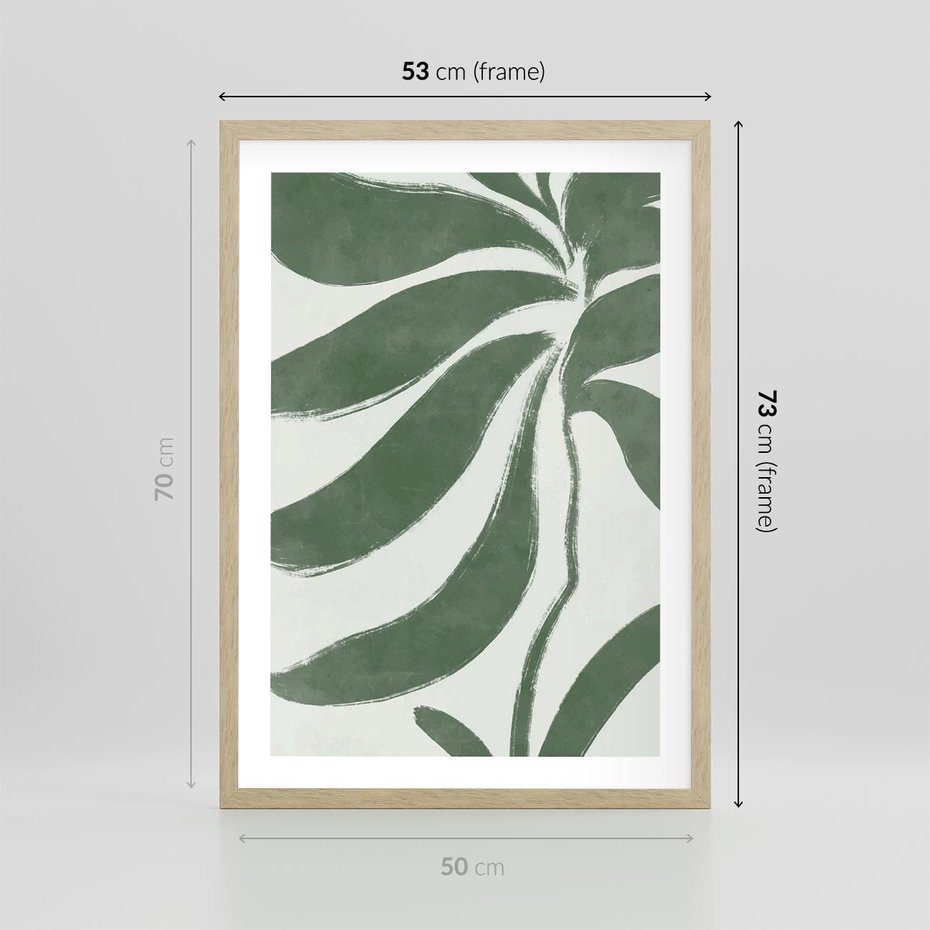 Plakat w ramie 50x70 - Zieleń Wewnętrznego Spokoju - zielony plakat, roślinne inspiracje - rama drewno