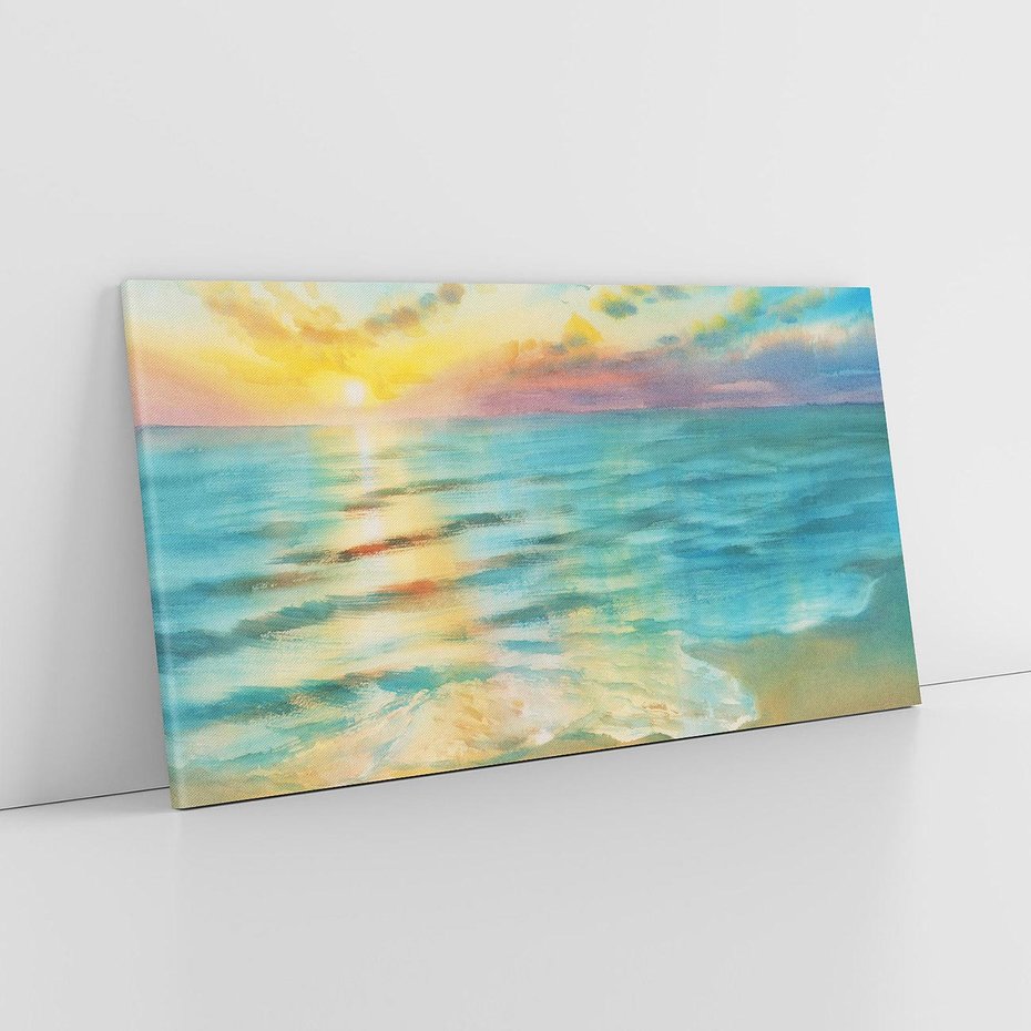 Obraz na płótnie 140x70 - Objawienie Fioletowego Świtu - fioletowy wschód słońca, słońce wschodzi nad morzem