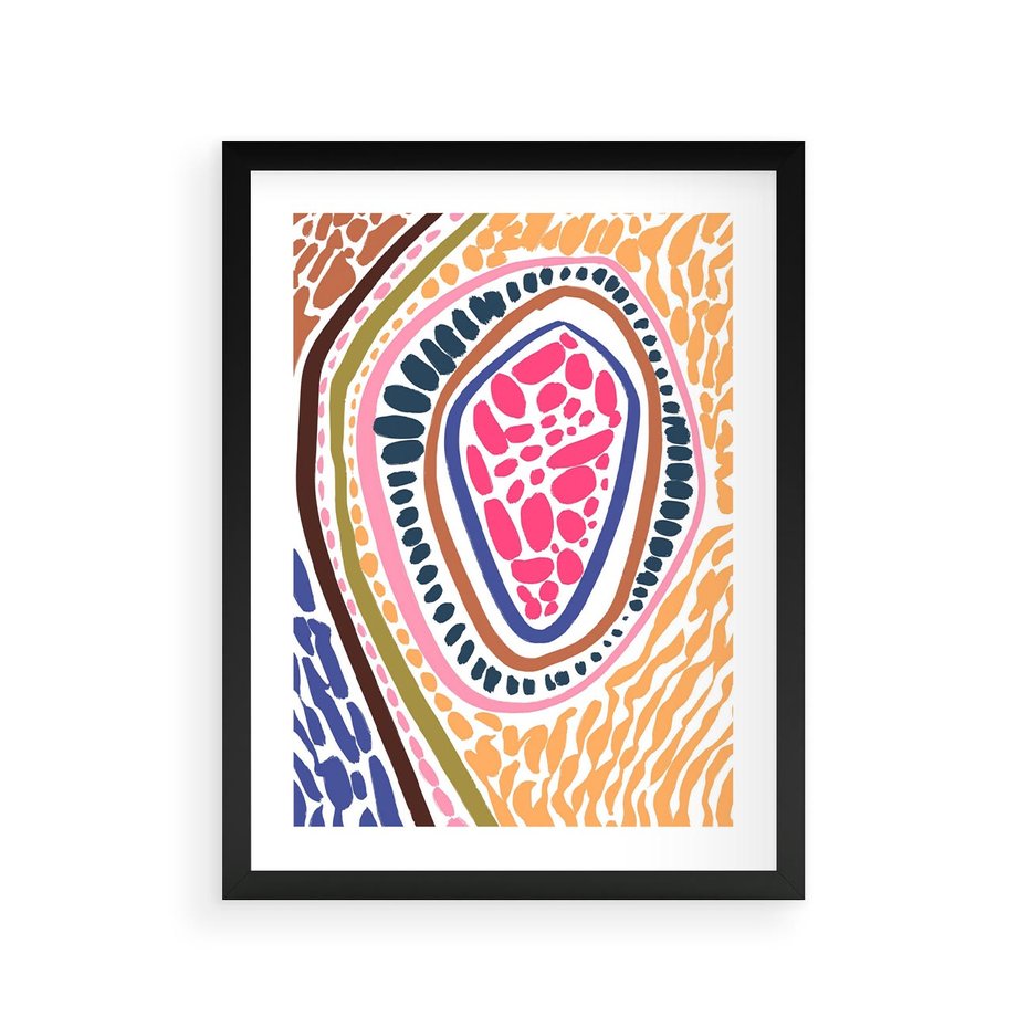 Plakat w ramie 30x40 - Rozchlapane Wizje - kolorowe wzory, tęczowe żywe kolory - rama czarna