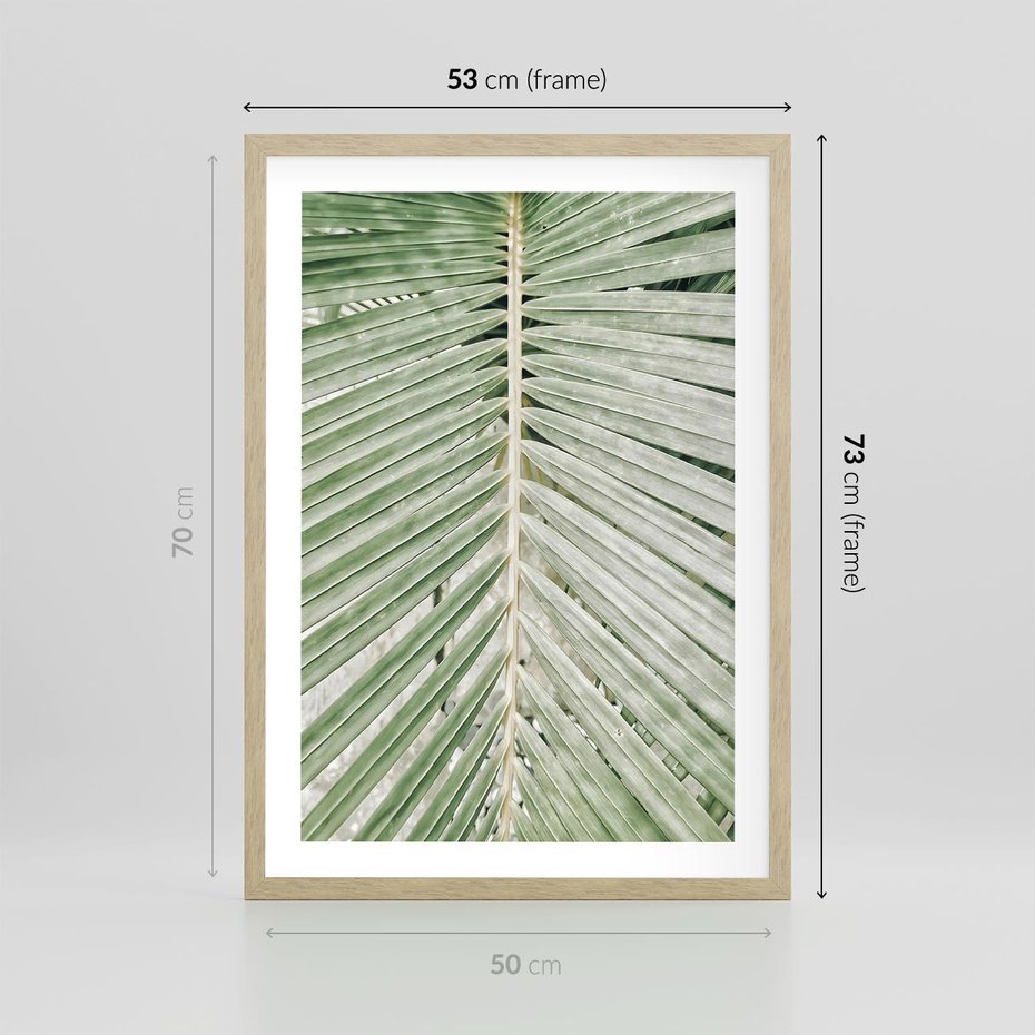 Plakat w ramie 50x70 - Jasna Zieleń Palmy - liść palmy, zbliżenie - rama drewno