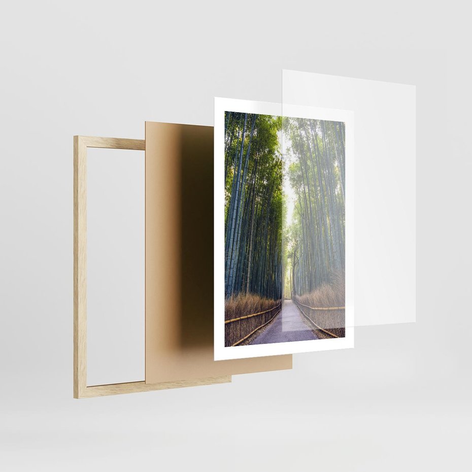 Plakat w ramie 50x70 - Urokliwa dróżka w lesie - las, dróżka - rama drewno