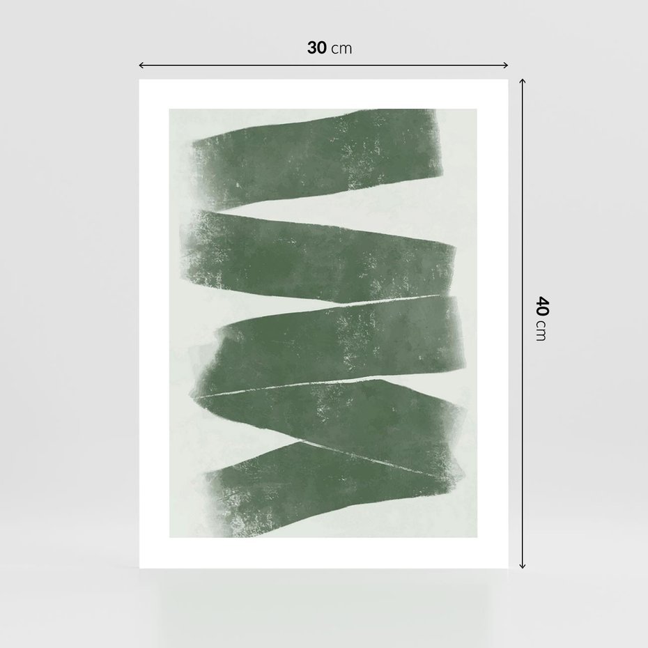 Plakat bez ramy 30x40 - Zielone Refleksje - abstrakcja, zgaszony zielony kolor