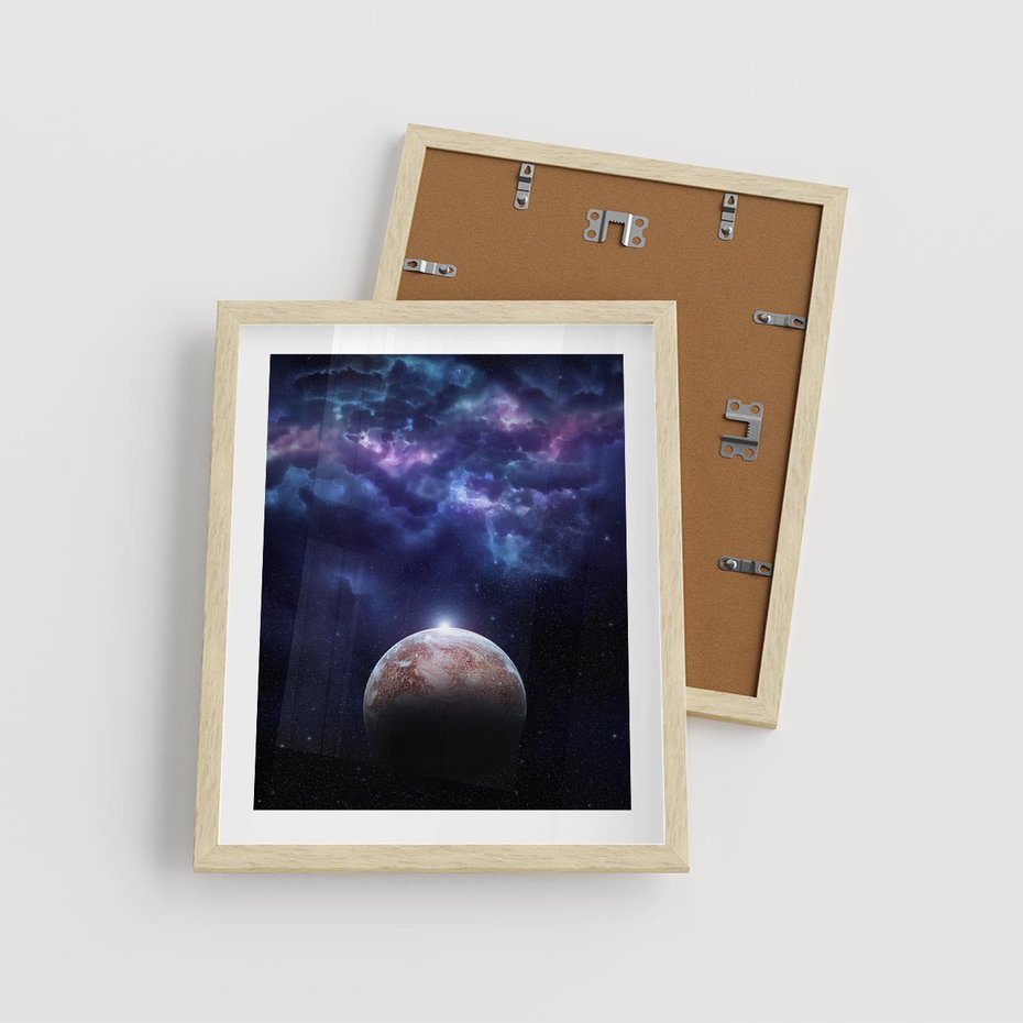 Plakat w ramie 40x50 - Kosmos - Ziemia i Księżyc - kosmos, ziemia - rama drewno