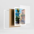 Plakat w ramie 40x50 - Spokój Miasta nad Morzem - akwarela, sródziemnomorski klimat - rama biała