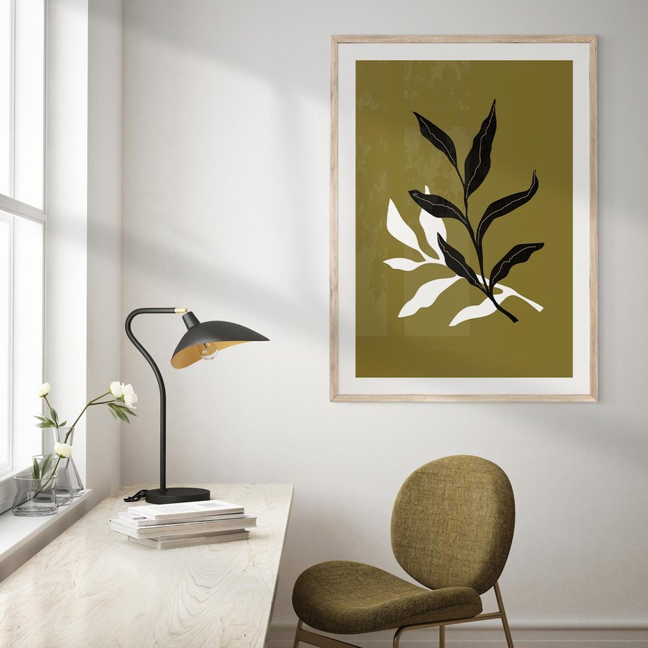 Plakat w ramie 30x40 - Wewnętrzne Odsłony - liście, gałązki - rama drewno