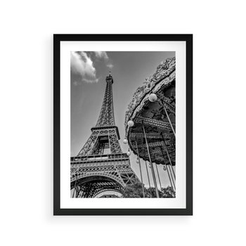 Plakat w ramie 40x50 - Zabawa w Paryżu - czarno białe zdjecie, wieża eiffla - rama czarna