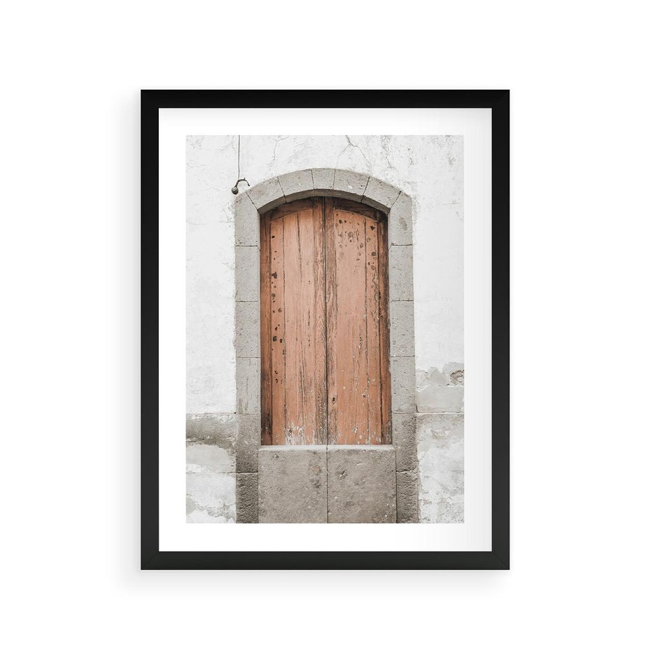 Plakat w ramie 30x40 - Śródziemnomorskie Drzwi Czasu - fotografia starych drzwi, śródziemnomorska architektura - rama czarna