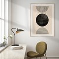 Plakat w ramie 50x70 - Minimalizm w Kształtach - geometryczny graficzny obraz, czarne koło - rama drewno