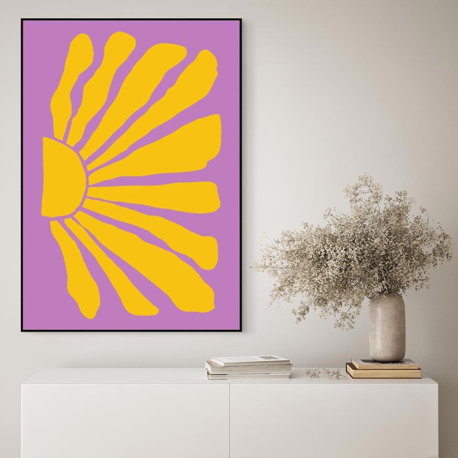 Obraz w ramie 70x100 - Podróżne Kontury - abstrakcyjny plakat, intensywne różowe tło - rama czarna