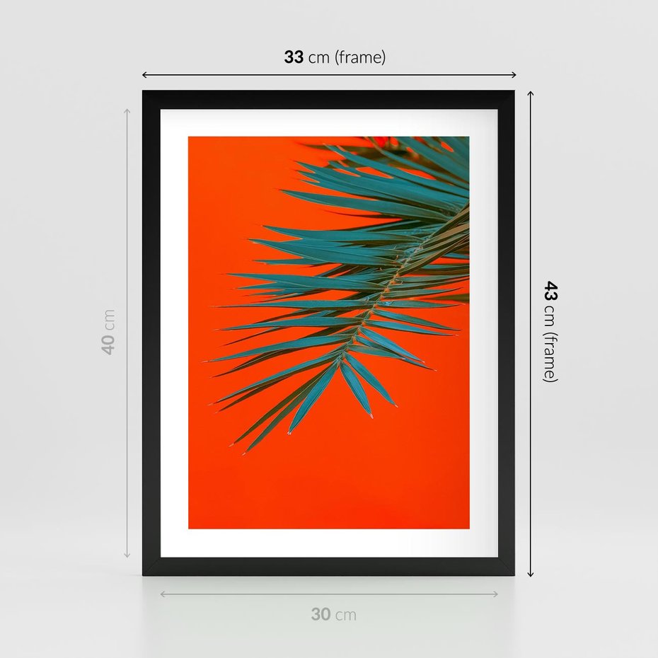 Plakat w ramie 30x40 - Egzotyczny Urok - liście, palma - rama czarna