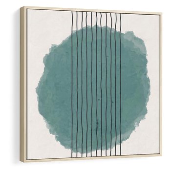 Obraz w ramie 80x80 - Podróżne Inspiracje - abstrakcyjna akwarelowa plama, nieregularne kreski - rama drewno