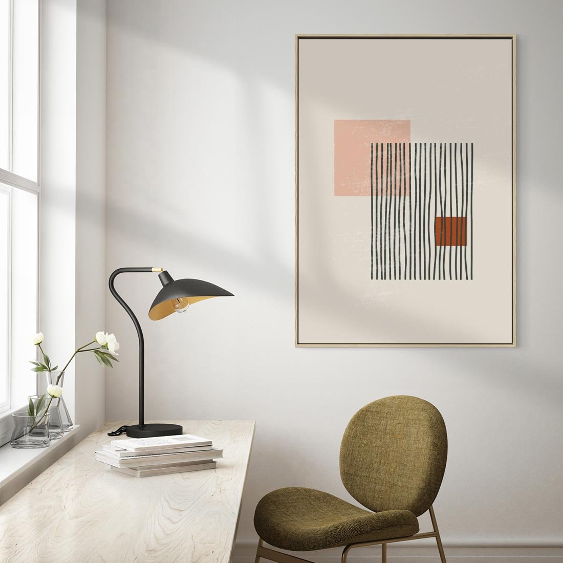 Obraz w ramie 80x120 - Przenikające Formy - nowoczesna sztuka, minimalizm - rama drewno