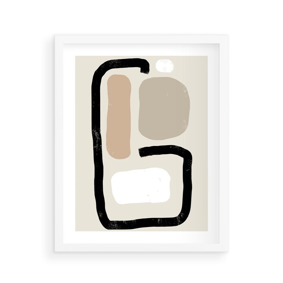Plakat w ramie 40x50 - Kształtne Formy - geometryczne nieregularne kształty, nowoczesna kompozycja - rama biała
