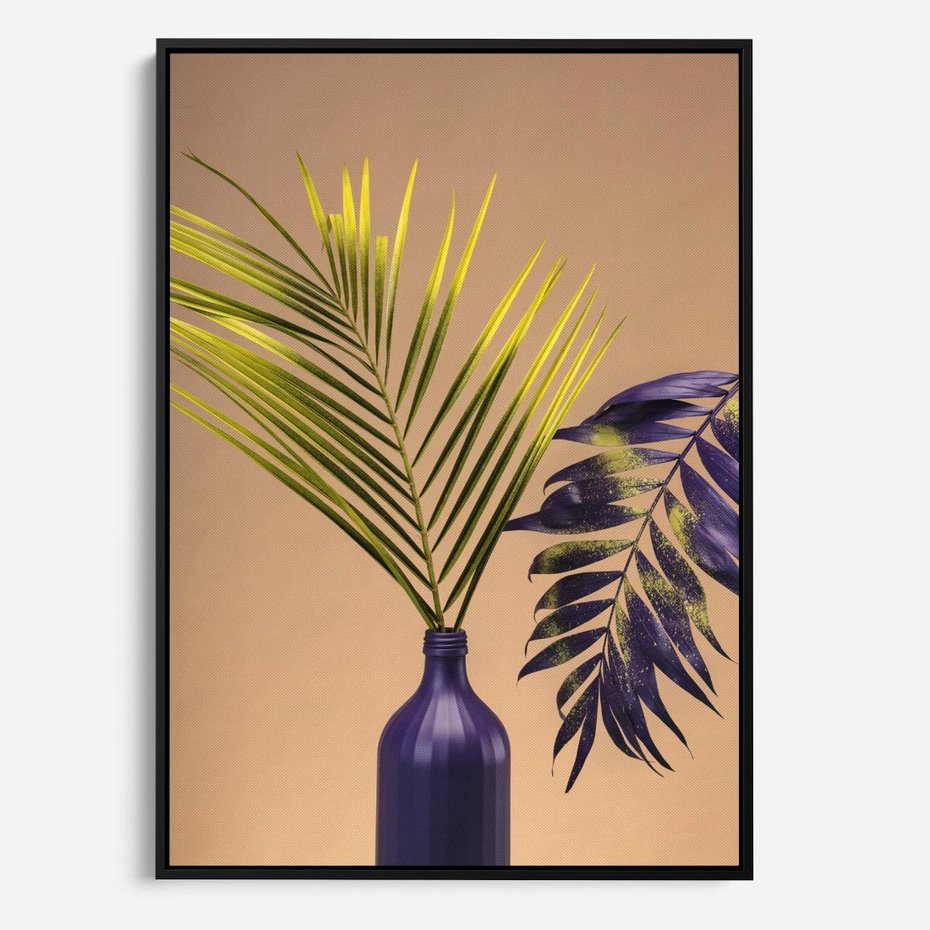 Obraz w ramie 70x100 - Delikatne Piękno - palma, pastele - rama czarna