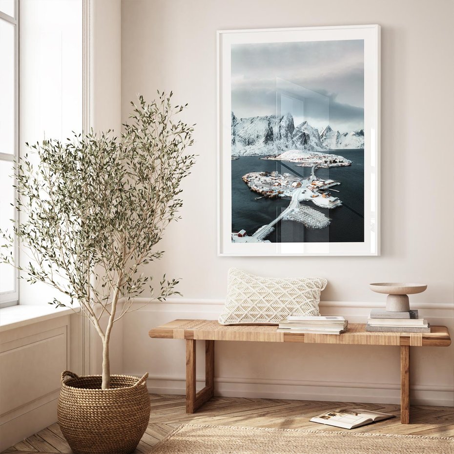 Plakat bez ramy 21x30 - Ciepło i Urok Północy - skandynawskie, domki