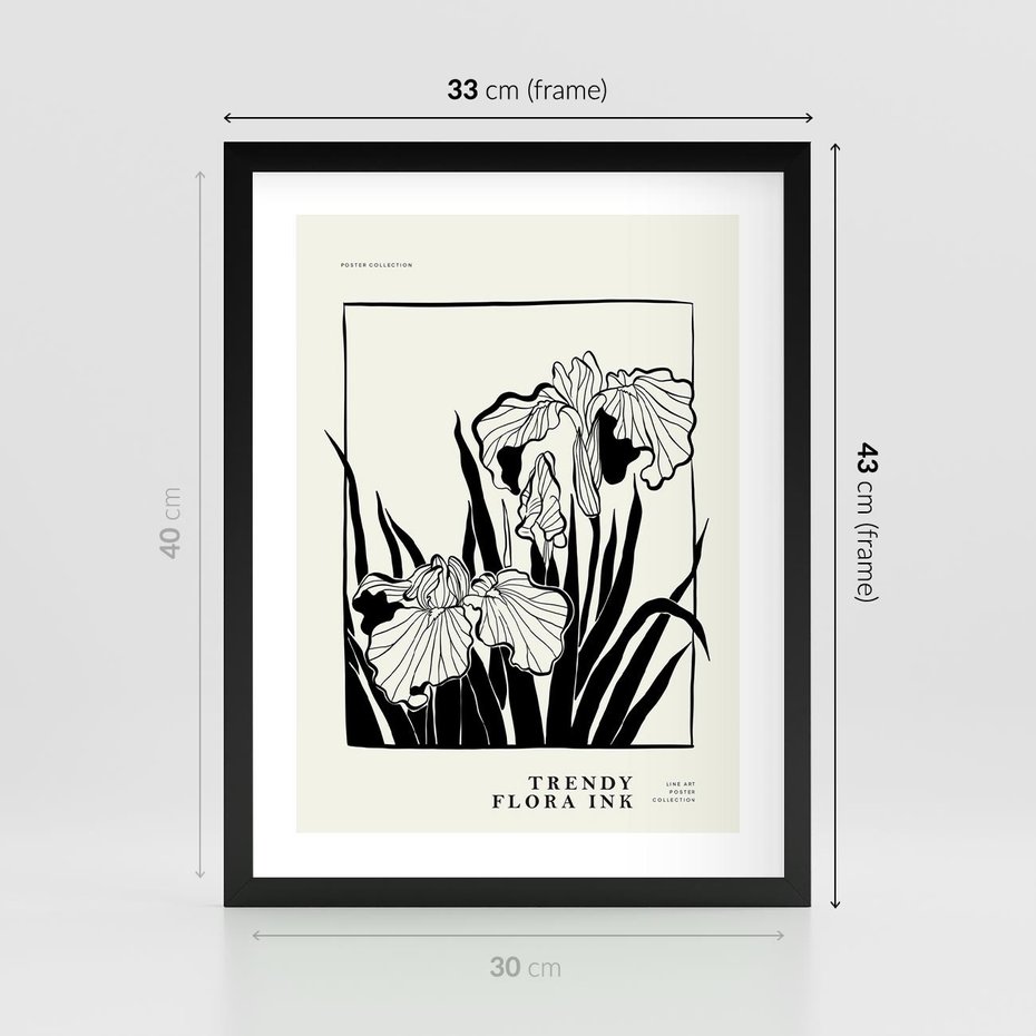 Plakat w ramie 30x40 - Spojrzenia na szkicowaną przeszłość - kwiaty, typografia - rama czarna