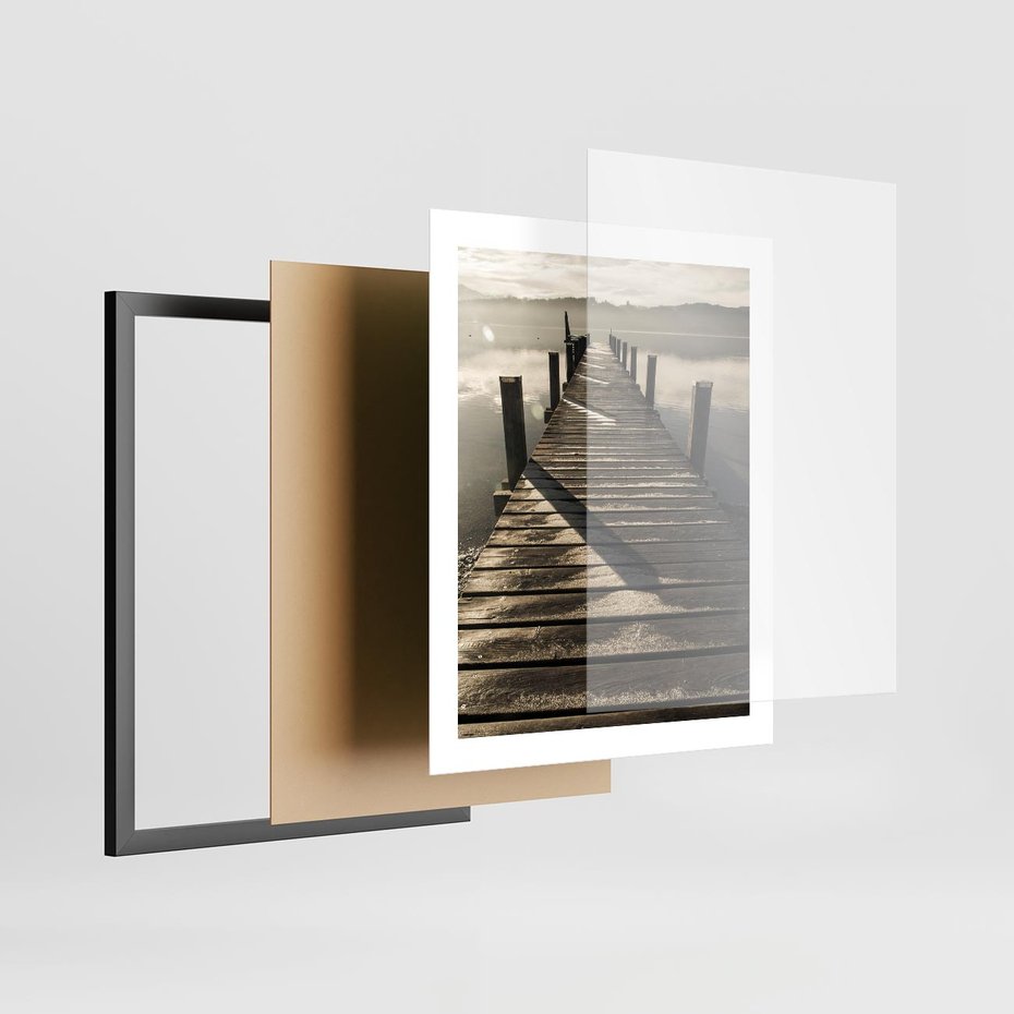 Plakat w ramie 40x50 - Pomost nad jeziorem - pomost, jezioro - rama czarna