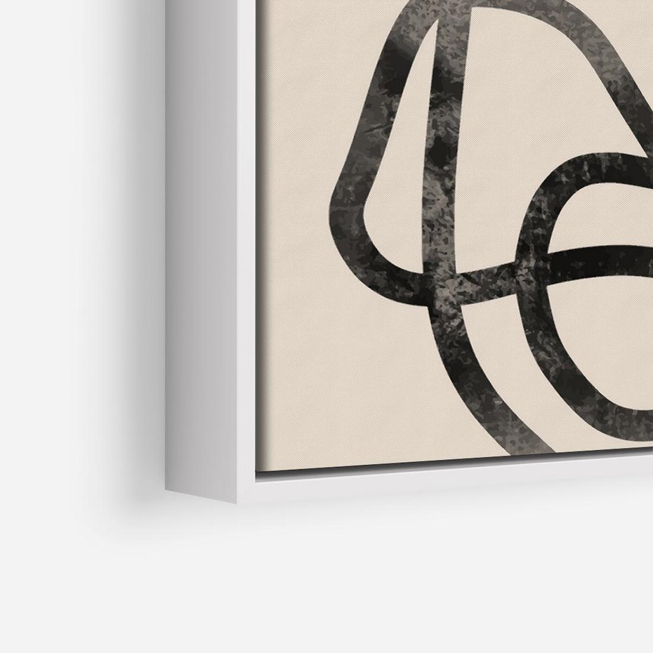 Obraz w ramie 50x50 - Przenikanie Wirtualnych Wymiarów - zaplątane minimalistyczne linie, na bezowym tle - rama biała