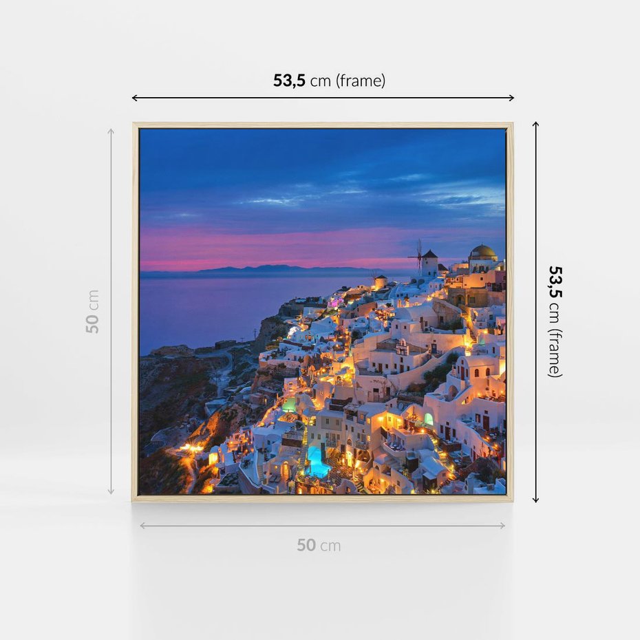 Obraz w ramie 50x50 - Wyblakłe wspomnienia gwiazd - Santorini, wieczór - rama drewno