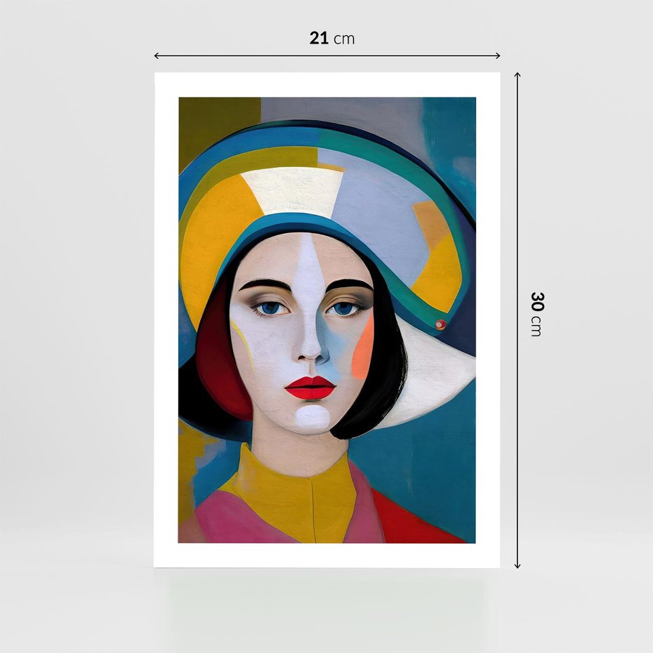 Plakat bez ramy 21x30 - Kształtujące Widzenia - abstrakcyjny obraz olejny, portret twarzy kobiety