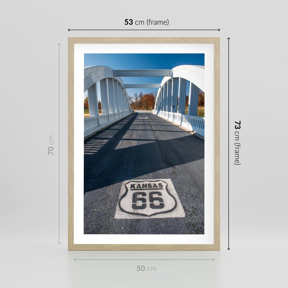 Plakat w ramie 50x70 - Kansas i Route 66 - Kansas, route 66 - rama drewno