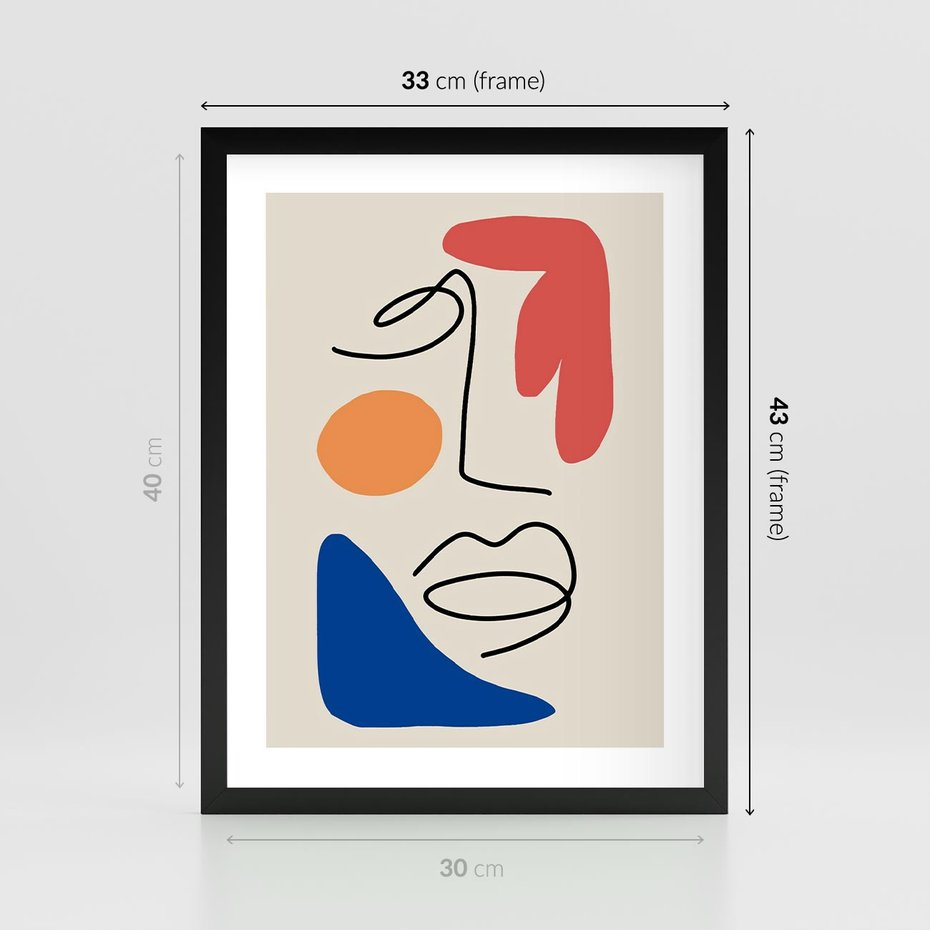 Plakat w ramie 30x40 - Rozbijające Granice Kształtów - abstrakcyjny obraz, przypomina twarz - rama czarna