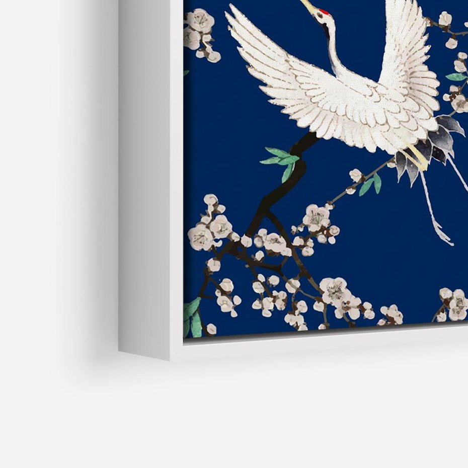 Obraz w ramie 120x80 - Japońskie Żurawie Indygo - sztuka japońska, japonia - rama biała