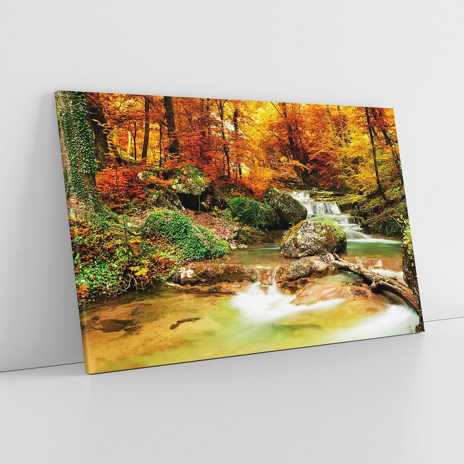 Obraz na płótnie 100x70 - Idylliczny las z bujnym strumykiem - las, drzewa