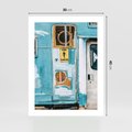Plakat bez ramy 30x40 - Nostalgiczna Podróż - stara przyczepa kempingowa, niebieskie kolory